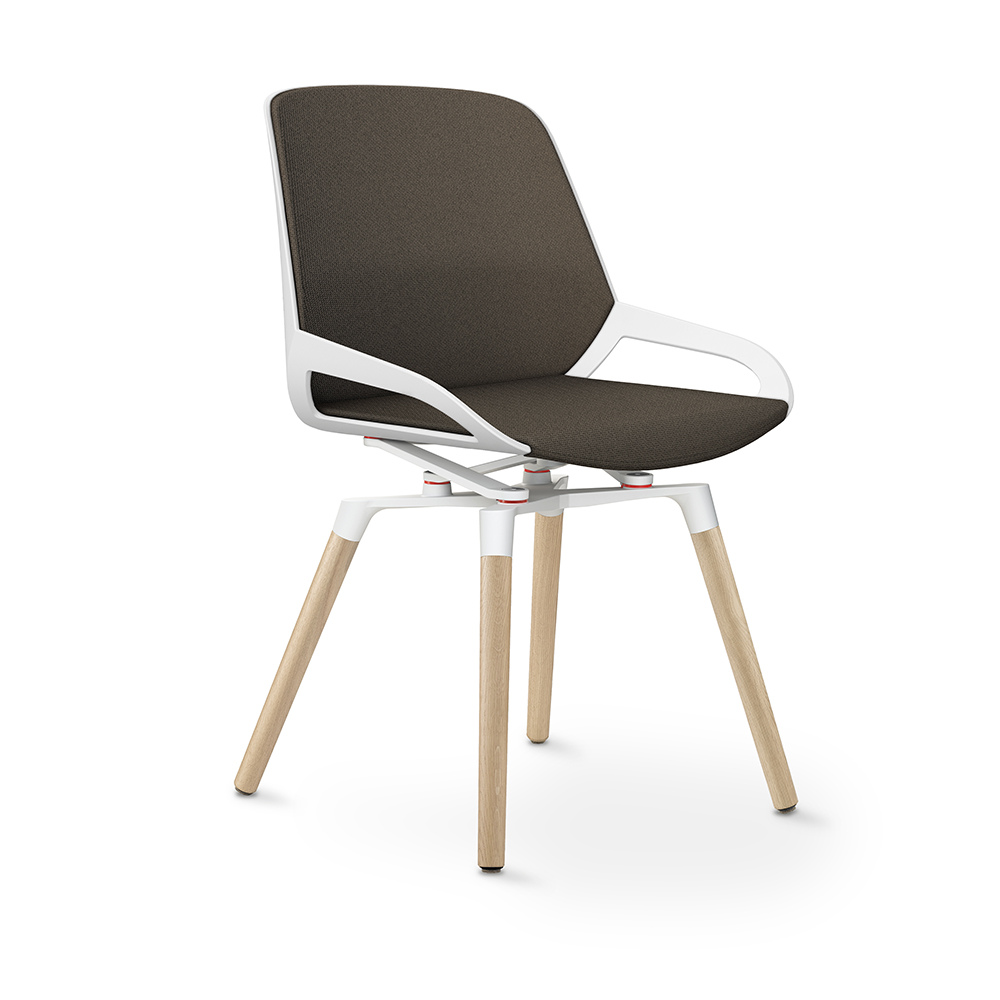 Aeris Numo Comfort Holzbeine Eiche Gestell weiß Sitzschale weiß Bezug braun meliert mit Rückenpolster