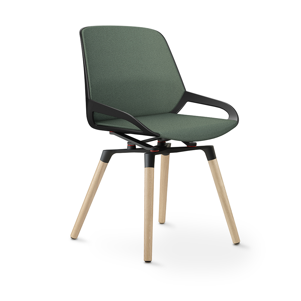 Aeris Numo Comfort Holzbeine Eiche Gestell schwarz Sitzschale schwarz Bezug blassgrün meliert mit Rückenpolster