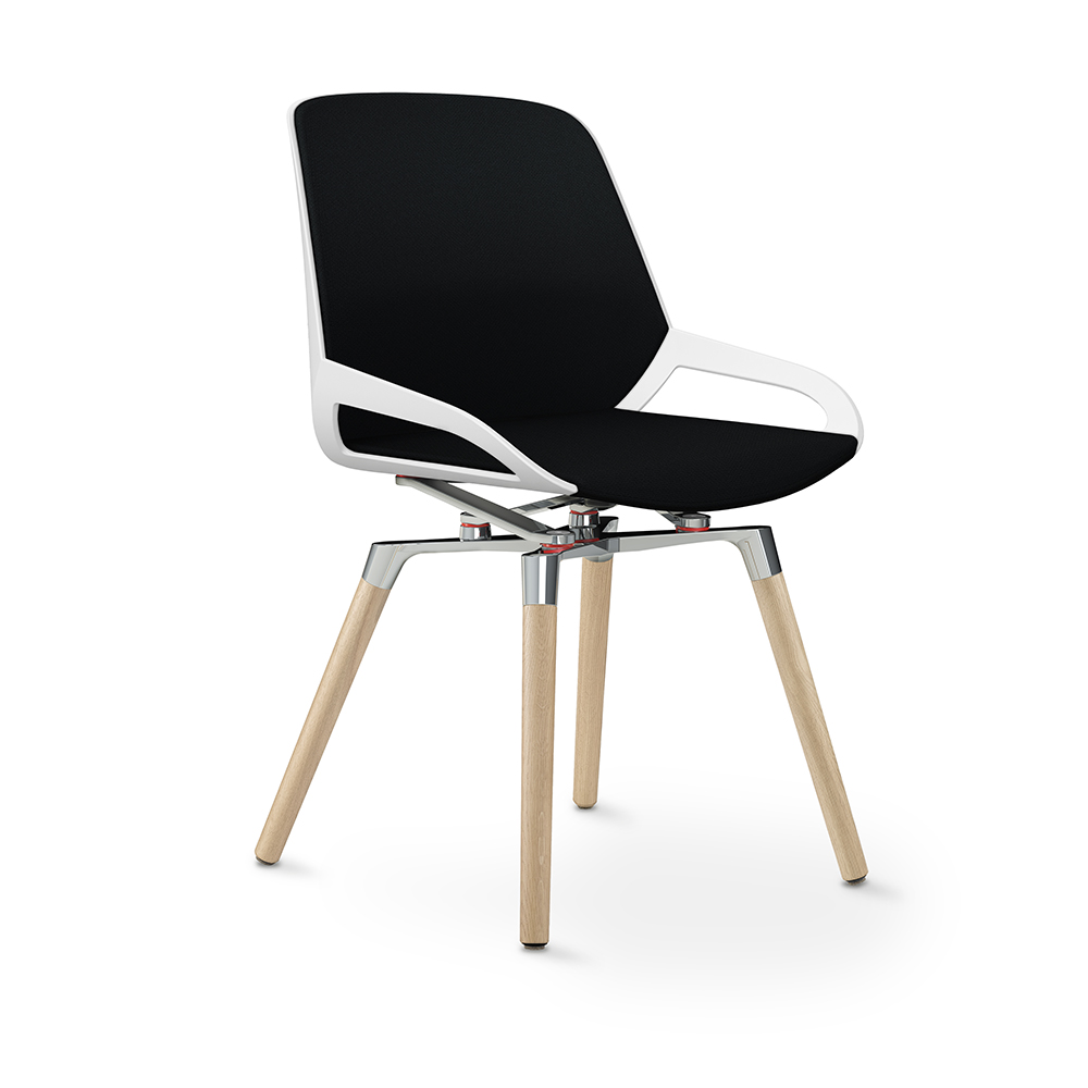 Aeris Numo Comfort Holzbeine Eiche Gestell hochglanz Sitzschale weiß Bezug schwarz mit Rückenpolster