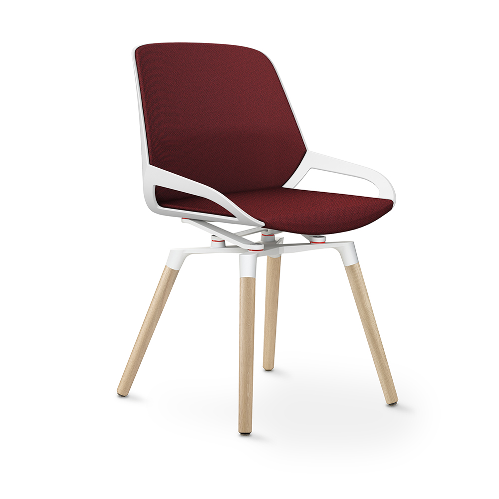 Aeris Numo Comfort Holzbeine Eiche Gestell weiß Sitzschale weiß Bezug rot meliert mit Rückenpolster