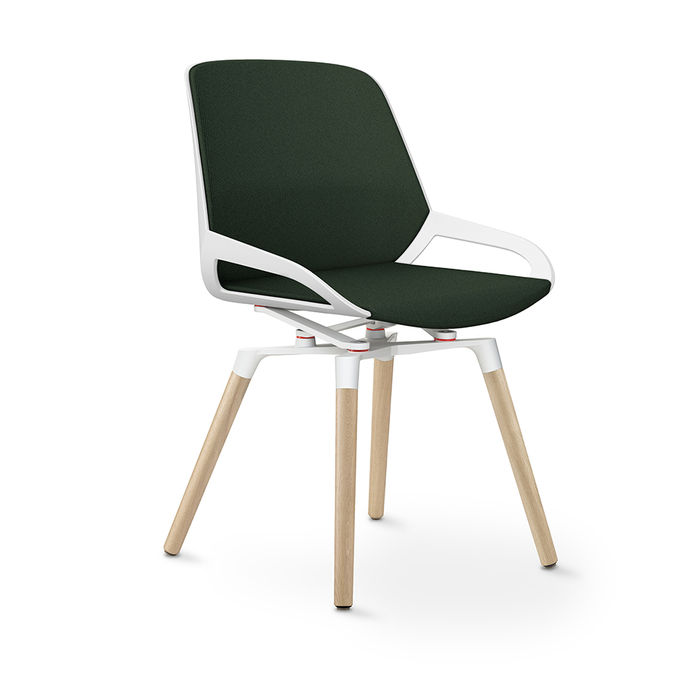 Aeris Numo Comfort Holzbeine Eiche Gestell weiß Sitzschale weiß Bezug grün meliert mit Rückenpolster