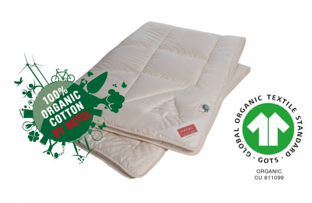 Bio Zirbendecken von Hefel mit 100% organic cotton und Global Organic Textile Standard Logo