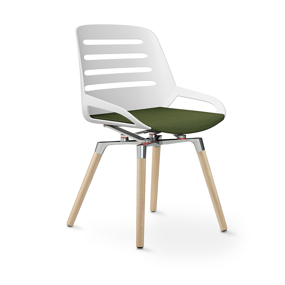 Aeris Numo Comfort Holzbeine Eiche Gestell hochglanz Sitzschale weiß Bezug farngrün meliert 