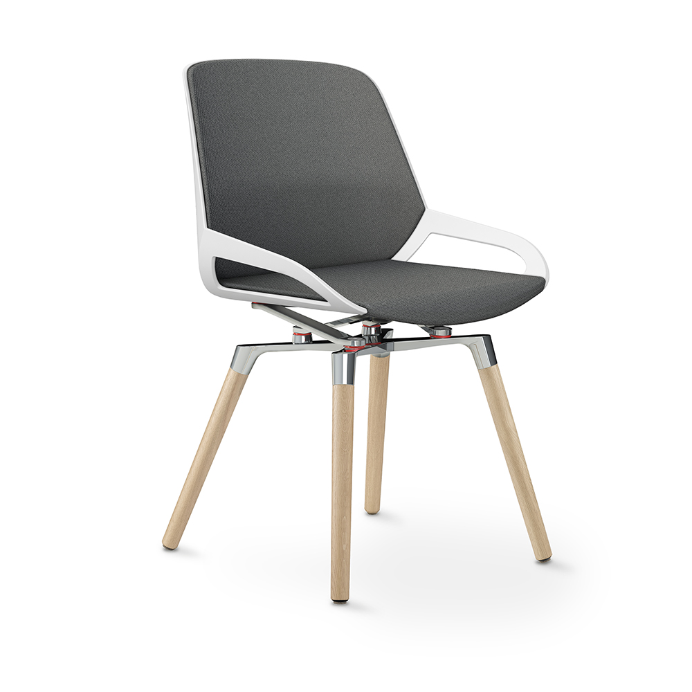 Aeris Numo Comfort Holzbeine Eiche Gestell hochglanz Sitzschale weiß Bezug grau meliert mit Rückenpolster