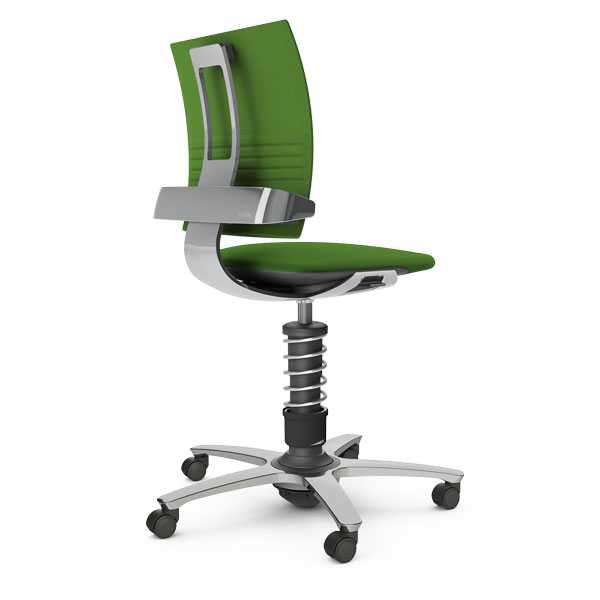 3DEE Bürostuhl Standardhöhe mit Gestell hochglanz poliert und grünem Bezug