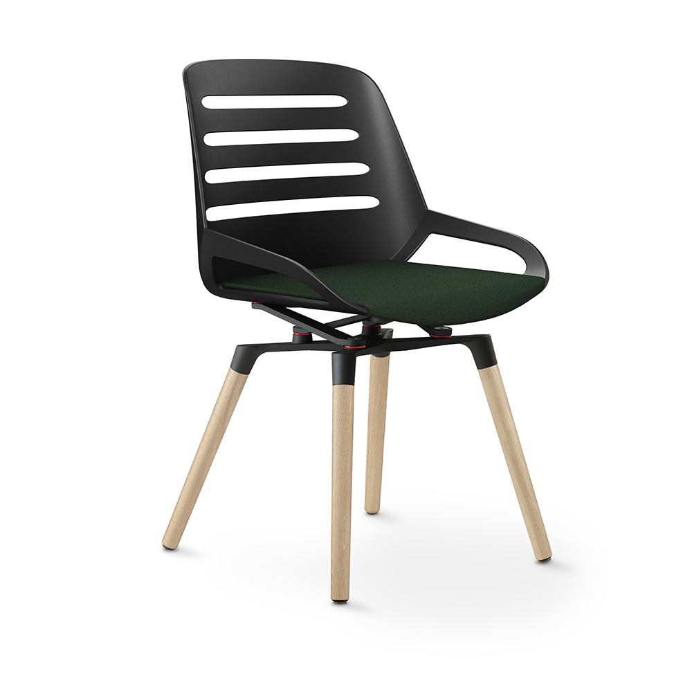 Aeris Numo Comfort Holzbeine Eiche Gestell schwarz Sitzschale schwarz Bezug grün meliert 