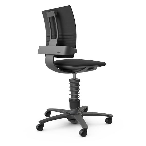 3DEE Bürostuhl Standardhöhe mit Gestell hochglanz poliert und schwarzem SE Wollbezug
