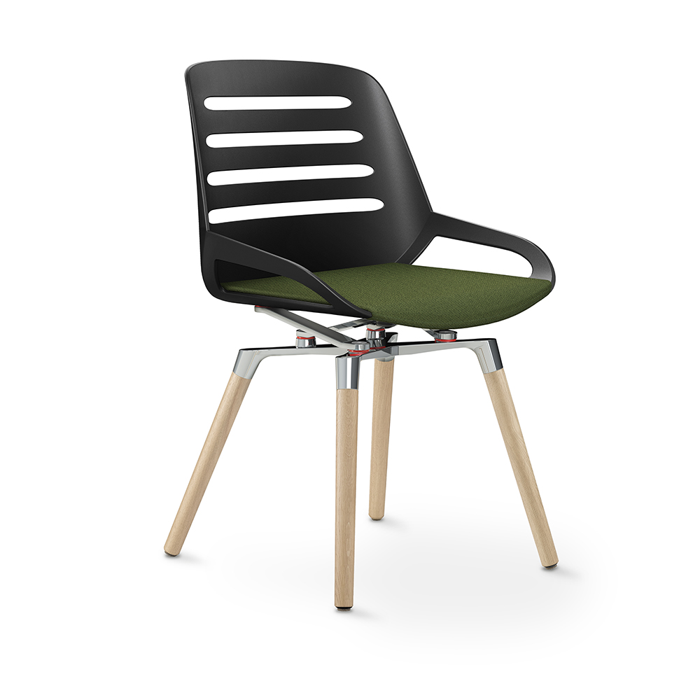 Aeris Numo Comfort Holzbeine Eiche Gestell hochglanz Sitzschale schwarz Bezug farngrün meliert 