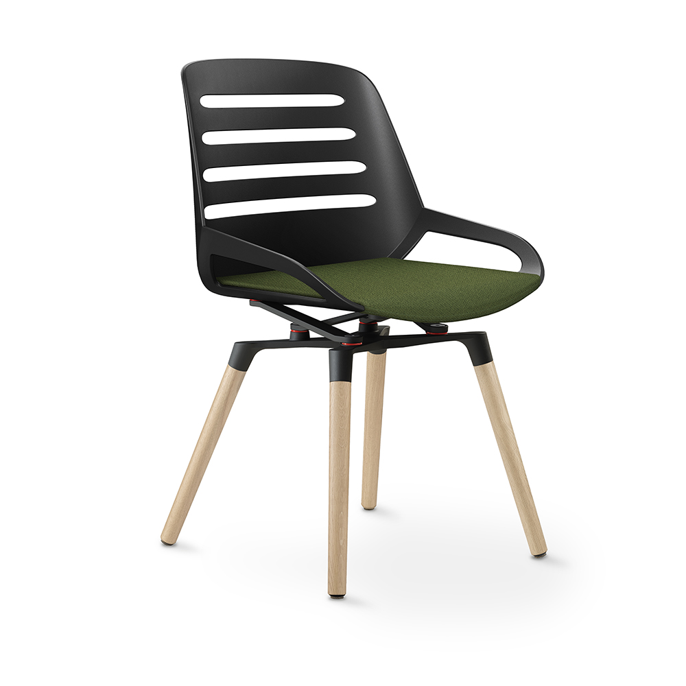 Aeris Numo Comfort Holzbeine Eiche Gestell schwarz Sitzschale schwarz Bezug farngrün meliert 