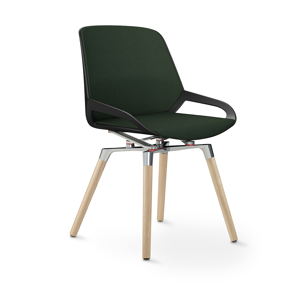 Aeris Numo Comfort Holzbeine Eiche Gestell hochglanz Sitzschale schwarz Bezug grün meliert mit Rückenpolster