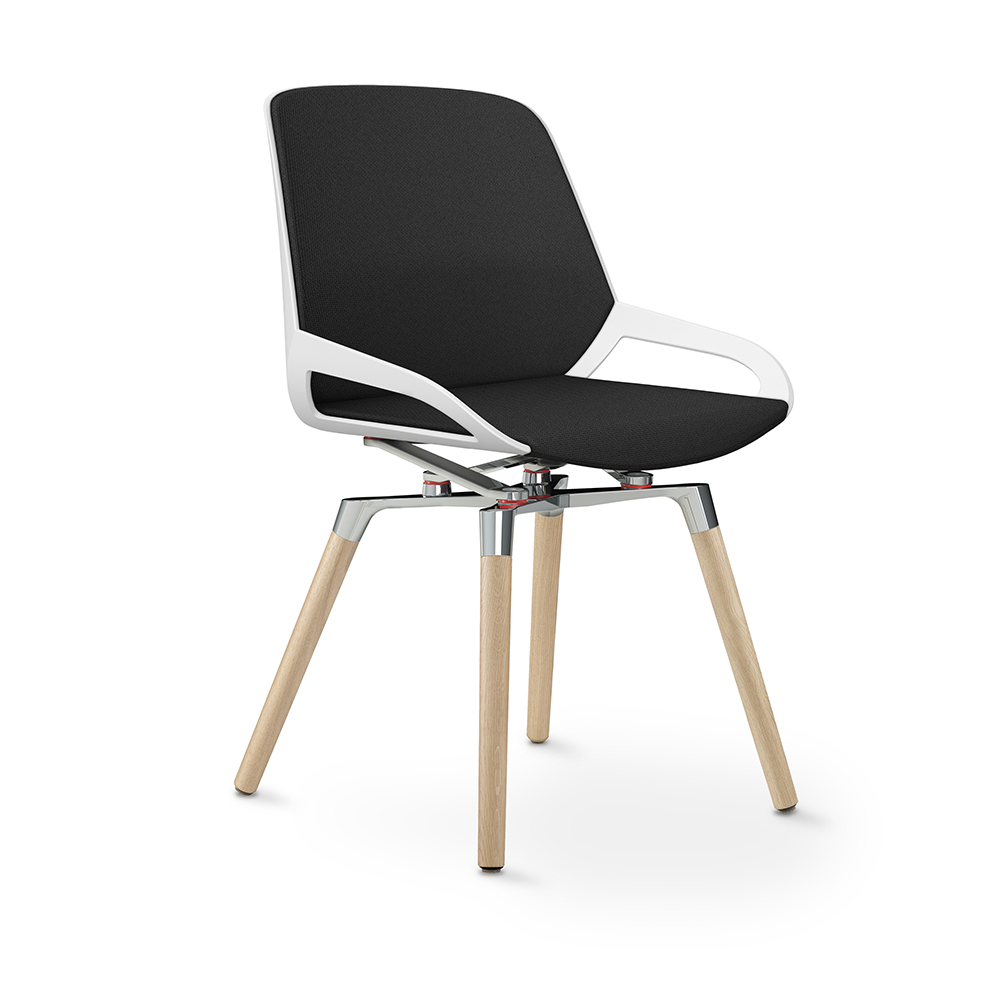 Aeris Numo Comfort Holzbeine Eiche Gestell hochglanz Sitzschale weiß Bezug dunkelgrau meliert mit Rückenpolster