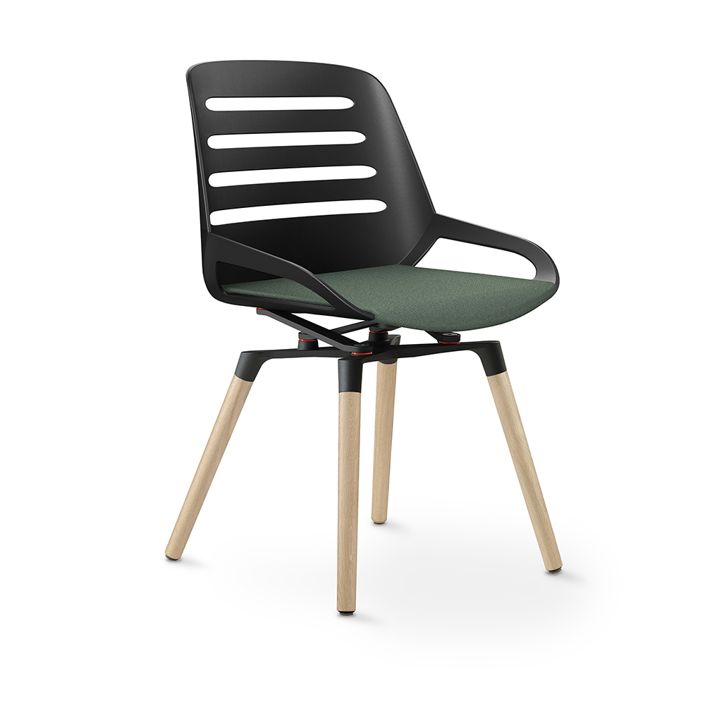 Aeris Numo Comfort Holzbeine Eiche Gestell schwarz Sitzschale schwarz Bezug blassgrün meliert 