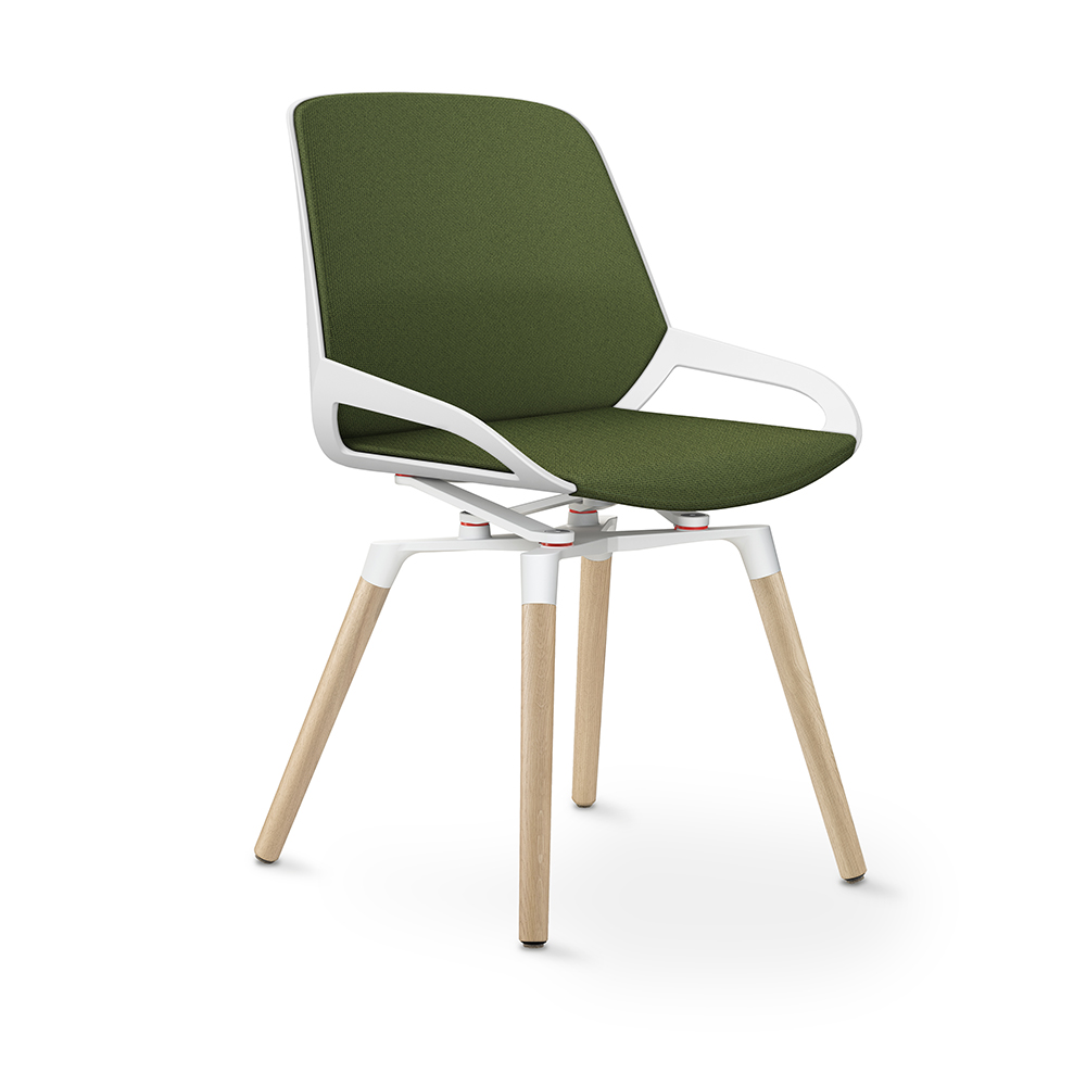 Aeris Numo Comfort Holzbeine Eiche Gestell weiß Sitzschale weiß Bezug farngrün meliert mit Rückenpolster