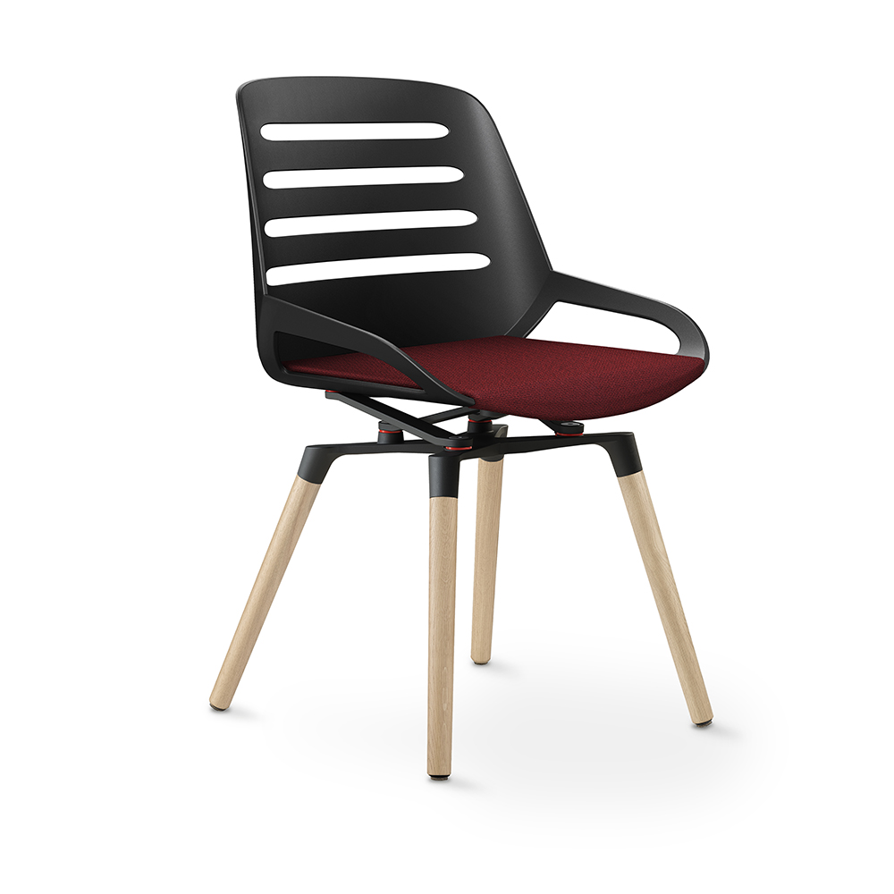 Aeris Numo Comfort Holzbeine Eiche Gestell schwarz Sitzschale schwarz Bezug rot meliert 