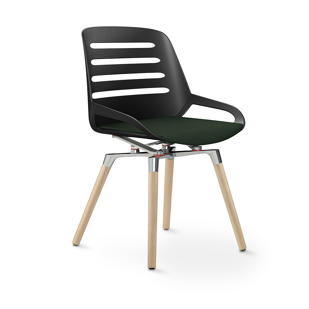 Aeris Numo Comfort Holzbeine Eiche Gestell hochglanz Sitzschale schwarz Bezug grün meliert 